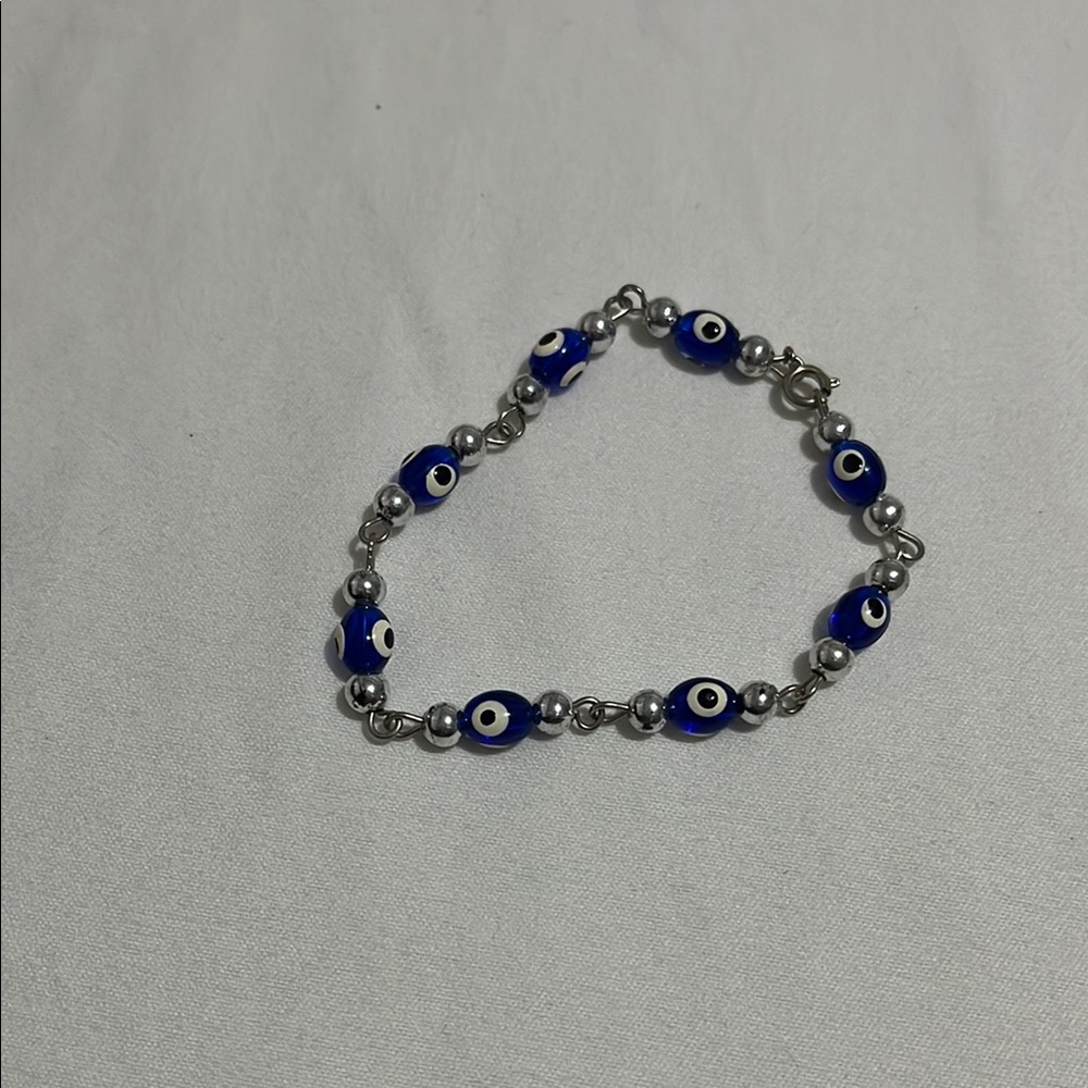 Sophisticated Blue and Silver bracelet with eyeball beads